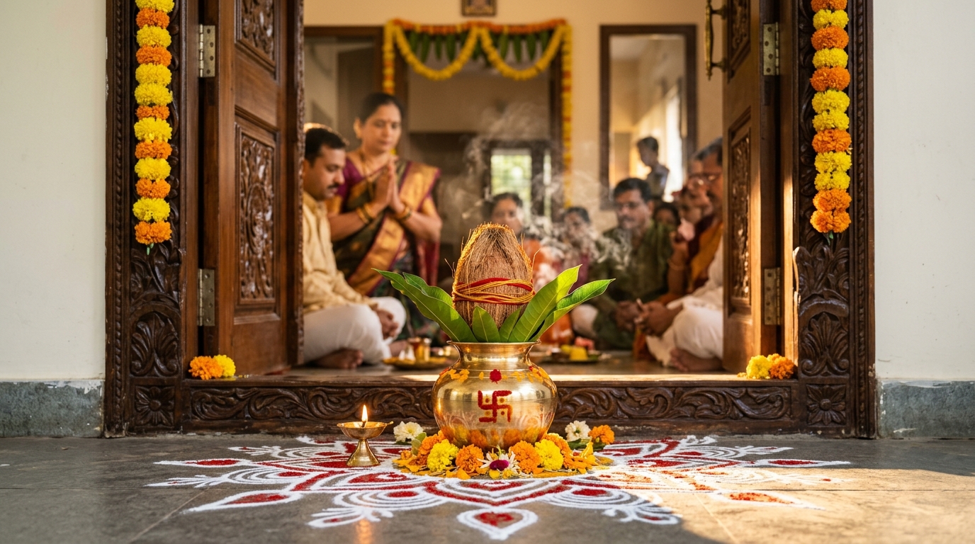 Auspicious Kalash Sthapana and Dwar Puja for Griha Pravesh by Pandit Diwakar Kumar Pandey