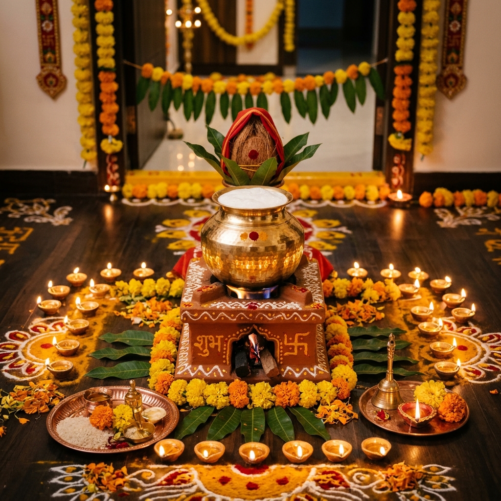 Ksheera Dhara auspicious milk boiling ceremony in brass pot